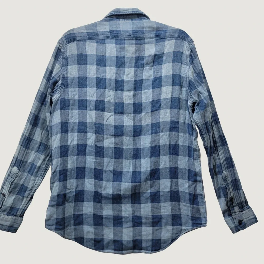 Polo Ralph‎ Lauren Indigo Blue Buffalo Plaid Double Face Flannel Shirt Mens M